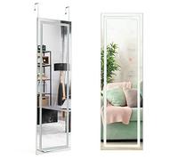 COSTWAY LED Pleine Longueur Miroir 120 cm x 37 cm, Miroir Lumineux Mural avec Cadre en MDF, Fixation sur Porte ou Murale, Lumières Réglables sur Trois Couleurs, Blanc