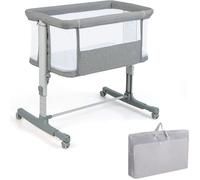 Costway3 en 1 Lit Cododo Bébé avec Matelas&5 Hauteur Réglable avec Inclinaison 3-8°4 Roues Charge 9kg pour 0-6 Mois 84x48x80cm Clair Gris