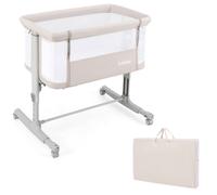 COSTWAY Lit Cododo Bébé avec Matelas-5 Hauteurs Réglables-Charge 9KG-Lit Berceau Maille Respirante-Sac de Voyage-0-6 Mois-Beige