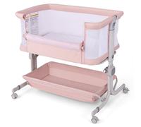 COSTWAY Lit Cododo Bébé avec Matelas & 6 Hauteur Réglable(75-85cm), Lit Bébé Pliable avec Inclinaison & 2 Sangles, Roues Universelles avec Frein, Charge 9KG pour 0-6 Mois (Rose)