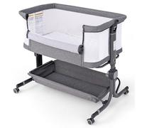 COSTWAY Lit Cododo Bébé avec Matelas & 6 Hauteur Réglable(75-85cm), Lit Bébé Pliable avec Inclinaison & 2 Sangles, Roues Universelles avec Frein, Charge 9KG pour 0-6 Mois (Gris Foncé)