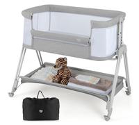COSTWAY Lit Cododo Bébé avec Matelas & 7 Hauteurs Réglables(71,5-86,5cm), Lit Bébé Evolutif avec 10° Inclinable & Etagère Inférieure, Sac de Transport, Charge 9kg pour Bébé de 0-6 Mois