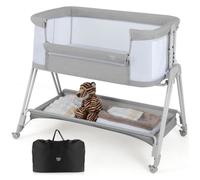 COSTWAY Lit Cododo Bébé avec Matelas Berceau Pliant 7 Hauteurs Réglables,4 Roues Verrouillables,Sangles Attaché Etagère de