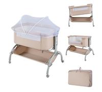 COSTWAY Lit Cododo Bébé avec Matelas & Panier & Moustiquaire, Lit Bébé Evolutif avec 7 Hauteur Réglable, Roues Universelles avec Frein, Charge 9kg pour 0-6 Mois (Beige)