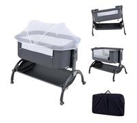 COSTWAY Lit Cododo Bébé avec Matelas & Panier & Moustiquaire, Lit Bébé Evolutif avec 7 Hauteur Réglable, Roues Universelles avec Frein, Charge 9kg pour 0-6 Mois (Gris)