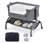 Costway Lit Cododo Bébé Matelas,Verrou Bidirectionnel 4 Roues Universelles Panier De Rangement 7 Hauteurs Réglables 0-5 Mois Gris Multicolore