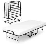 COSTWAY Lit d'appoint 90x190cm avec matelas, lit simple pliable, lit métallique stable jusqu'à 220kg, Lit portable pliable Lit pliant sur roulettes Blanc