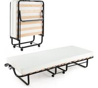 COSTWAY Lit d'appoint pliable 80x200 cm, Lit pliant avec matelas en mousse de 10 cm d'épaisseur, Lit pliant avec roulettes & cadre métallique stable pouvant supporter jusqu'à 220kg
