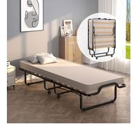Costway Lit D'appoint Pliable Sur Roulettes - 80 X 200 Cm - Lit Pliant - Matelas En Mousse 10 Cm - 15 Lattes De Lit En Bois Blanc