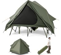 COSTWAY Lit de camp avec tente pour 2 personnes, lit de camping avec protection contre la pluie, 2 portes en filet, fenêtre & sac à roulettes, lit de camping jusqu'à 300 kg, 204x128x161cm