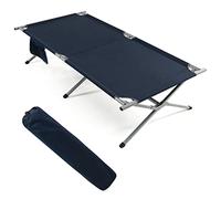 COSTWAY Lit de Camp Pliable 1 Personne, Lit de Camping en Tissu Oxford avec Cadre en Métal Charge 135 kg, Lit Picot pour Voyages, Plage, Sac de Transport Inclu, 190 x 67 x 42 cm (Blue, 214x106x49cm)