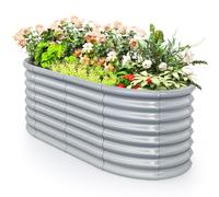 COSTWAY Lit de Jardin Surélevé de 60 cm à Fond Ouvert, Jardinière Surélevée Ovale en Métal avec Bords Arrondis Sécurisés, pour Fleurs Légumes, 165 x 80 x 60 cm (Gris)