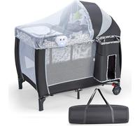 COSTWAY Lit de voyage pliable 3 en 1 & table à langer & parc avec moustiquaire amovible et réglable, y compris boîte à musique, arche de jeu, matelas à langer, organiseur de couches et sac de transpor
