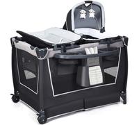 COSTWAY Lit de voyage pliable 4 en 1 & table à langer & parc & berceau pour bébé avec fonction balancelle, corbeille à bébé, matelas à langer, matelas, boîte à jouets, jouets, étagère de rangement et