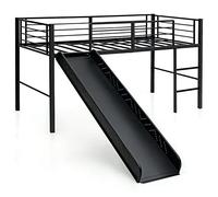 COSTWAY Lit Mezzanine Enfants 90 x 190 cm, Lit Mezzanine 1 Personne avec Toboggan, Échelle et Structure en Acier, Pas Besoin de Sommier (Matelas Non Inclus) (Noir)