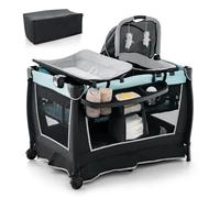 Costway Lit Parapluie Bébé Avec Matelas 6 En 1,Barre Détachable Avec Auvent Réglable,2 Jouets Musical Et Sac Transport 0-3 Ans Vert Multicolore
