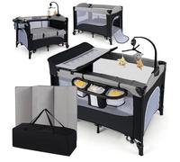 Costway Lit Parapluie Bébé Evolutif Avec Matelas 5 En 1 Table À Langer,4 Hauteurs Réglables,Boîte À Musique Gris Clair Multicolore