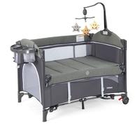 Costway Lit Parapluie Bébé Evolutif Avec Matelas 5 En 1 Table À Langer,4 Hauteurs Réglables,Boîte À Musique Et Jouets Suspendus Bleu Multicolore
