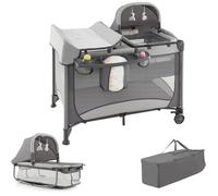 COSTWAY Lit Parapluie Bébé Pliant 5 en 1 Berceau de Voyage Amovible avec Matelas,Auvent Réglable,2 Jouets,Table à Langer Gris