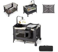 COSTWAY Lit Parapluie Pliant Bébé avec Matelas 4 en 1-0-36 Mois-Arceau de Jeu-Table à Langer-Boîte à Musique-Barres Réglable-Gris