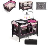 Costway3 en 1 Lit Parapluie pour Bébé avec Table à Langer pour Bébé 0-36 Mois Hauteur Réglable