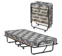 COSTWAY Lit Pliant 1 Personne Adulte 190 x 80 cm avec Matelas Orthopédique en Mémoire 6,5 cm, Charge 130 kg, Lit d’Appoint Pliable à 4 roulettes et Sommier à 15 Lattes de Bois pour invité, Gris