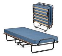 COSTWAY Lit Pliant sur Roulettes, 80 x 190 CM, Lit d'Appoint avec Matelas en Mousse 6,5 CM pour Maison et Bureau, Bleu