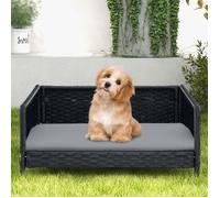 COSTWAY Lit pour Chien en Rotin, Canapé-lit pour Animaux de Compagnie en Osier, Coussin Doux, Intérieur Extérieur, Lit pour Chats