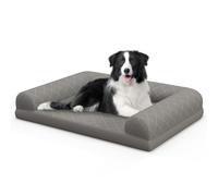 COSTWAY Lit pour Chien Orthopédique, Canapé Chien Chat en Mousse à Œufs, Rebords sur 3 Côtés, Housse Amovible Lavable, Fond Antidérapant, Panier Chiot, 90 x 69 x 18 cm (Gris)