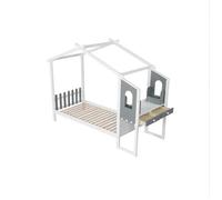 Costway Lit Simple 200 X 90 Cm Avec Bureau, Lit Plateforme Avec Crochets Et Tiroirs, 18 Lattes En Bois, Structure De Lit Blanc Gris Multicolore