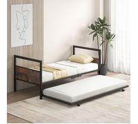 COSTWAY Lit Simple 90 x 200 cm avec Lit Gigogne Coulissant, Structure de Lit avec Tête de Lit, Pieds Pliants, Lattes en Métal