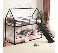 COSTWAY Lit Superposé Enfant 90 x 200 cm, Lit Mezzanine 1 Place avec Toboggan, Escalier, Cadre en Métal, Barrière de Sécurité, Pas Besoin de Sommier (Matelas Non Inclus) (Noir)