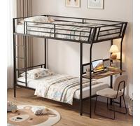 COSTWAY Lit Superposé Enfants 90x200 cm avec Bureau, Lit Mezzanine en Métal avec Garde-Corps et Échelle Incluses, Pas de Sommier Nécessaire, Idéal pour Appartements et Petits Espaces, Noir
