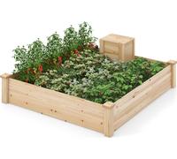 COSTWAY Lit surélevé avec bac à compost, kit jardinière carrée 300L capacité 124x124x25,5cm