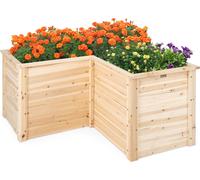 COSTWAY Lit surélevé de jardin en bois, Cadre de rehausse, Lit de plantes en L, Lit de plantes aromatiques Cadre de rehausse 120x120x63cm Naturel