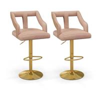 Costway Lot 2 Chaises De Bar Pivotantes, Hauteur Du Siège Réglable 63-85, Repose-Pied, Base En Métal Galvanisé, Rose Multicolore