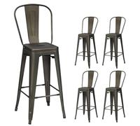 COSTWAY Lot 4 Tabourets de Bar Empilable en Métal avec Dossier Amovible, Hauteur d'Assise 76,5 CM, Pieds en Caoutchouc Antidérapants, Chaise de Bar Tolix pour Bistrot, îlot Central, Comptoir