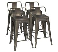 COSTWAY Lot 4 Tabourets de Bar Empilable en Métal avec Dossier Bas Amovible, Hauteur d'Assise 60 CM, Pieds en Caoutchouc Antidérapants, Tabourets Hauts de Bar pour Bistrot, Cuisine, Café