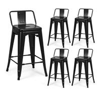 COSTWAY Lot 4 Tabourets de Bar Métal, Dossier Bas Amovible, Chaise Industrielle Empilable Hauteur d'Assise 60 CM, Pieds en Caoutchouc Antidérapants, pour Bistrot, Cuisine, Café