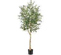 COSTWAY Lot de 1 Plante Artificielle en Pot Hauteur 185CM, Olivier Artificiel 1296 Feuilles en Soie 72 Fruits avec Base de Ciment Décoration pour Maison Cour et Jardin