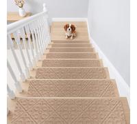 COSTWAY Lot de 15 Marchettes d'Escalier Antidérapant 20x76cm (Beige) | Tapis de Protection Autocollants, Sécurité pour Enfants, Personnes Agées et Animaux Domestiques avec Adhésif Réutilisable