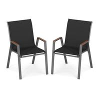 COSTWAY Lot de 2/4 Chaises de Jardin Exterieur, Fauteuils Empilable, Charge 180 kg, Tissu Respirant, Structure en Métal, Chaise Exterieur pour Jardin Cour Balcon, 56 x 66 x 88 cm (Noir,2)