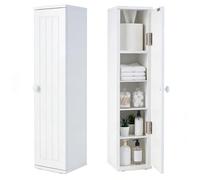 COSTWAY Lot de 2 Armoire de Papier Toilette sur Pied, Petit Meuble Salle de Bains avec 5 Compartiments, Étagères Amovibles, Meuble de Rangement Étroit, 17 x 16 x 69 cm, Blanc