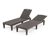 COSTWAY Lot de 2 Bains de Soleil, Chaise Longue Jardin Exterieur, Dossiers Réglables en 5 Positions, Charge 160 kg, 6 Pieds de Soutien, Transat Jardin pour Deck Plage Piscine, 156 x 55 x 83 cm (Brun)