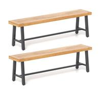 COSTWAY Lot de 2 Bancs de Jardin 160 CM pour 6 Personnes Totals, Bois d’Acacia, Charge 360kg, Extérieur Intérieur pour Patio Entrée