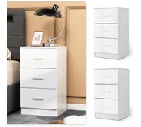 CostwayLot de 2 Tables de Chevet Meuble de Rangement avec 3 Tiroirs Caisson de Bureau Blanc