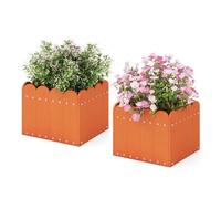 COSTWAY Lot de 2 Carrés Potager en HDPE - Trous de Drainage, Design de Clôture, Bac à Fleurs - Fruits Fleurs Légumes - Orange