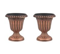 COSTWAY Lot de 2 Carrés Potager Vintage en Plastique, Base de Piédestal et Trou de Drainage Pré-marqué, Intérieur Extérieur, Bronze