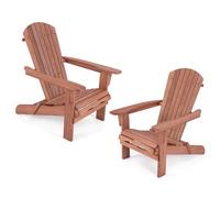 COSTWAY Lot de 2 Chaise Adirondack en Bois de Sapin, Chaise de Jardin Exterieur Pliable, Siège à Lattes, Dossier Incliné et Haut, Fauteuil Exterieur pour Jardin Pisine Terrasse, Charge 180 KG,Marron