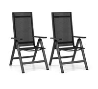 COSTWAY Lot de 2 Chaise de Jardin Pliante en Alliage d'Aluminium - Dossier Inclinable Réglable Patins Antidérapants Tissu en Maille
